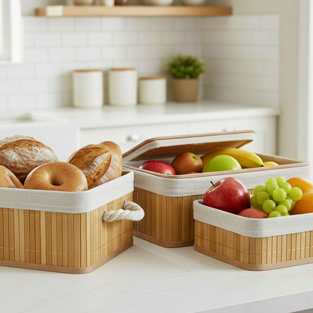 Bamboe Manden Met Deksel Set van 3 stuks 02