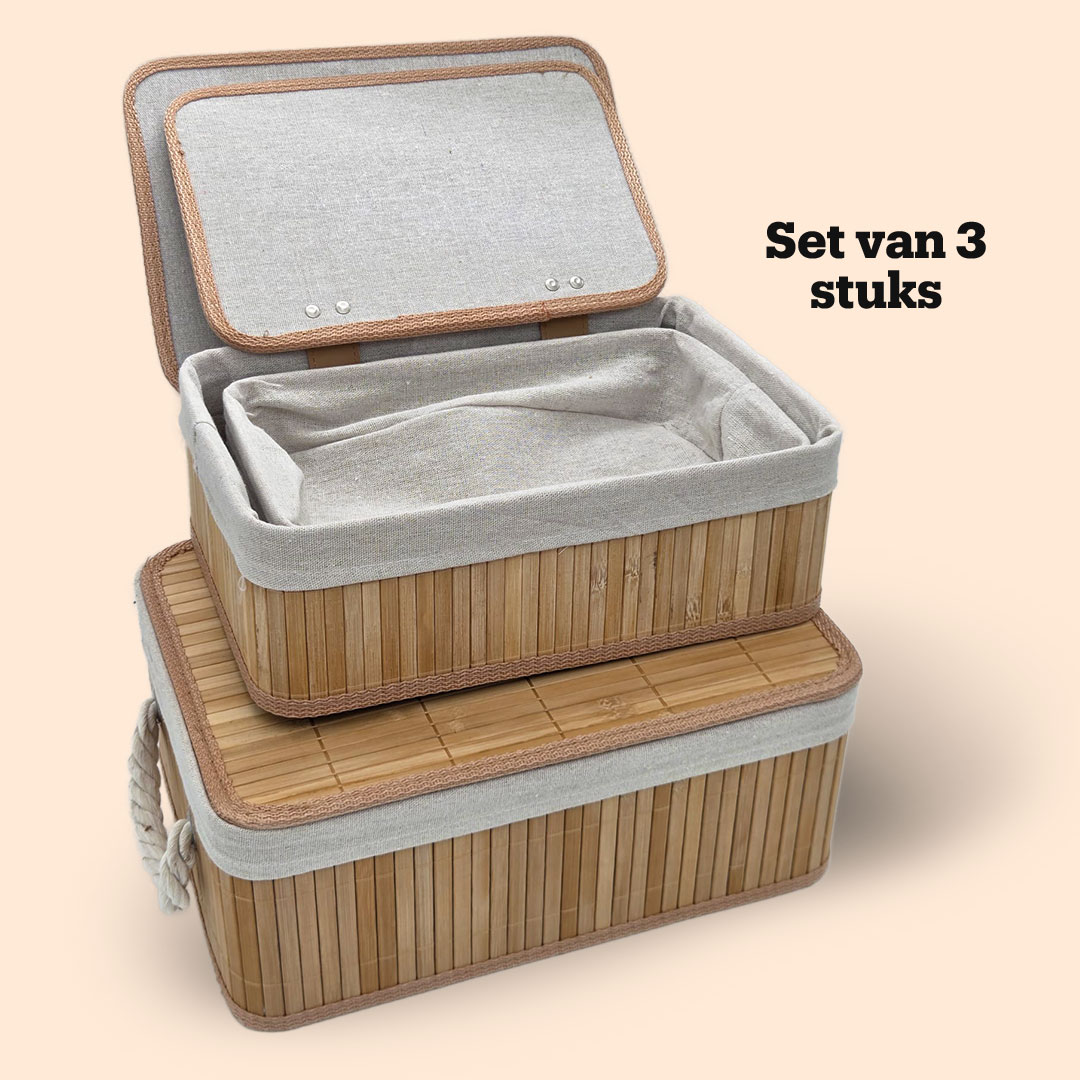 Bamboe Manden Met Deksel Set van 3 stuks 03