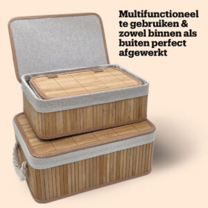 Bamboe Manden Met Deksel Set van 3 stuks 08