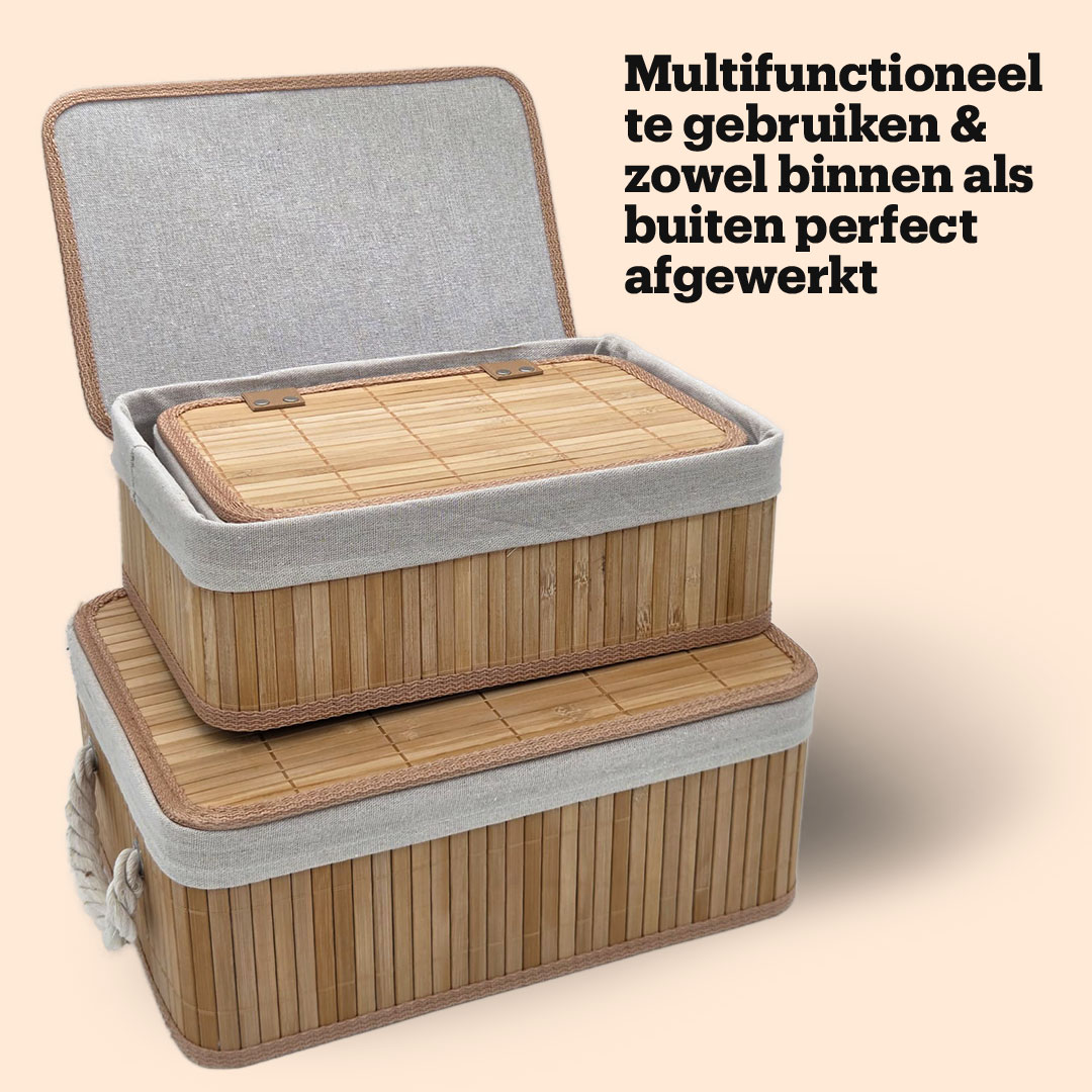 Bamboe Manden Met Deksel Set van 3 stuks 08
