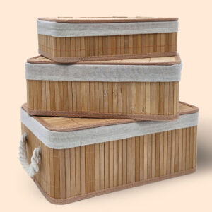 Bamboe Manden Met Deksel Set van 3 stuks 09