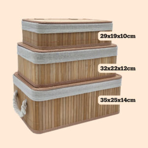 Bamboe Manden Met Deksel Set van 3 stuks 12