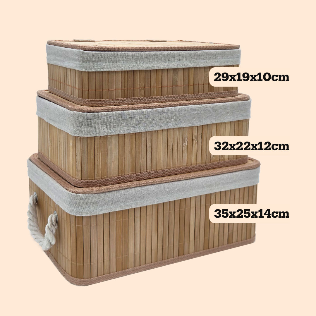 Bamboe Manden Met Deksel Set van 3 stuks 12