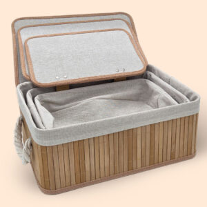 Bamboe Manden Met Deksel Set van 3 stuks 14