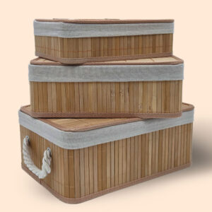 Bamboe Manden Met Deksel Set van 3 stuks 15