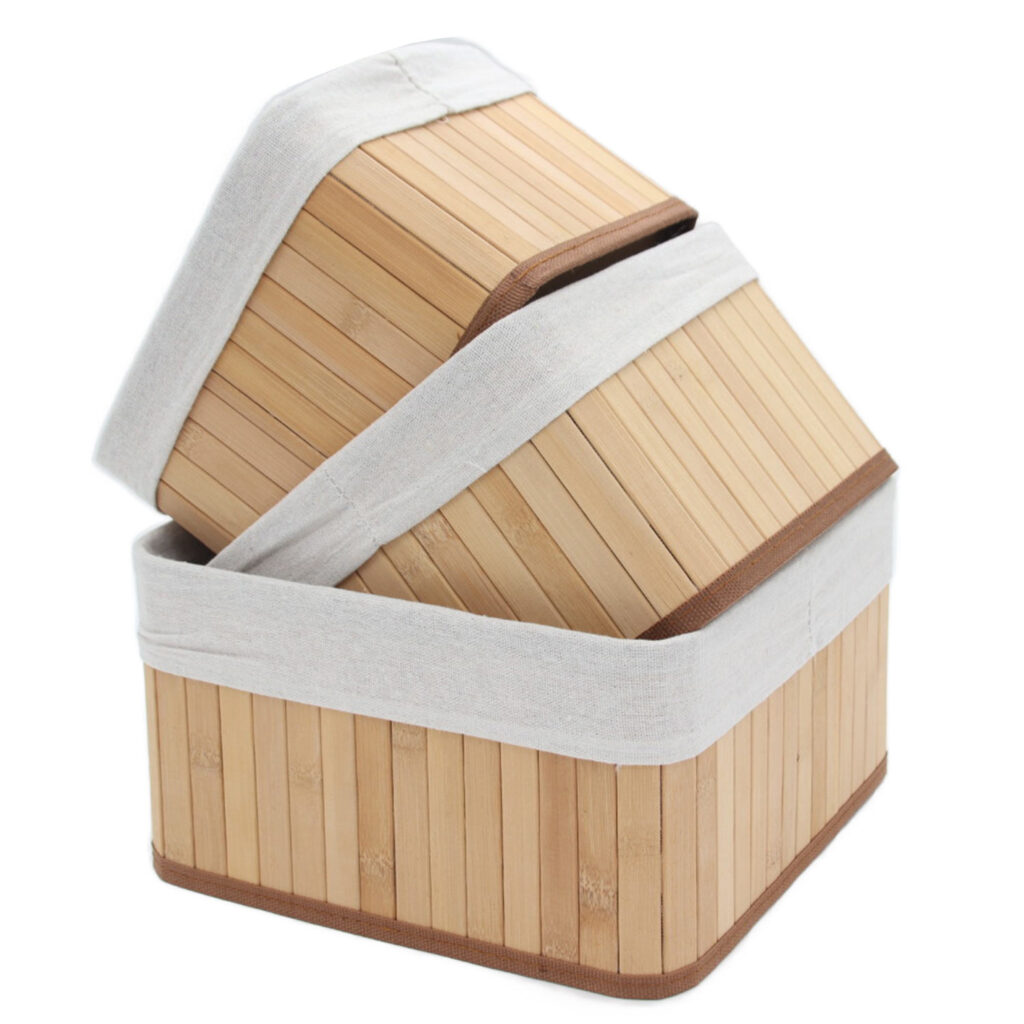 Bamboe manden set 3stuks vierkant 00