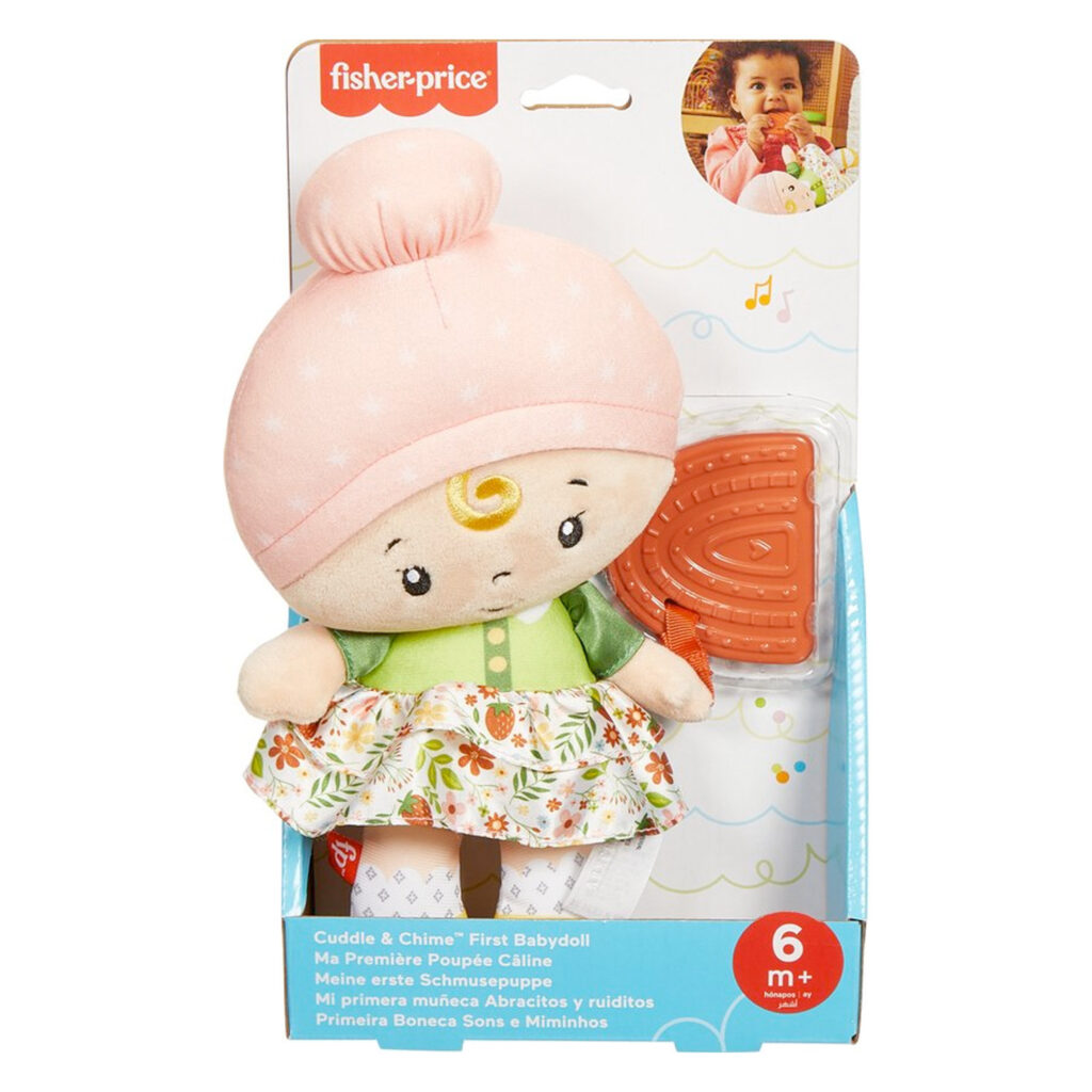 Fisher Price Knuffel en klingel Eerste Babypop met Regenboogbijtring 01