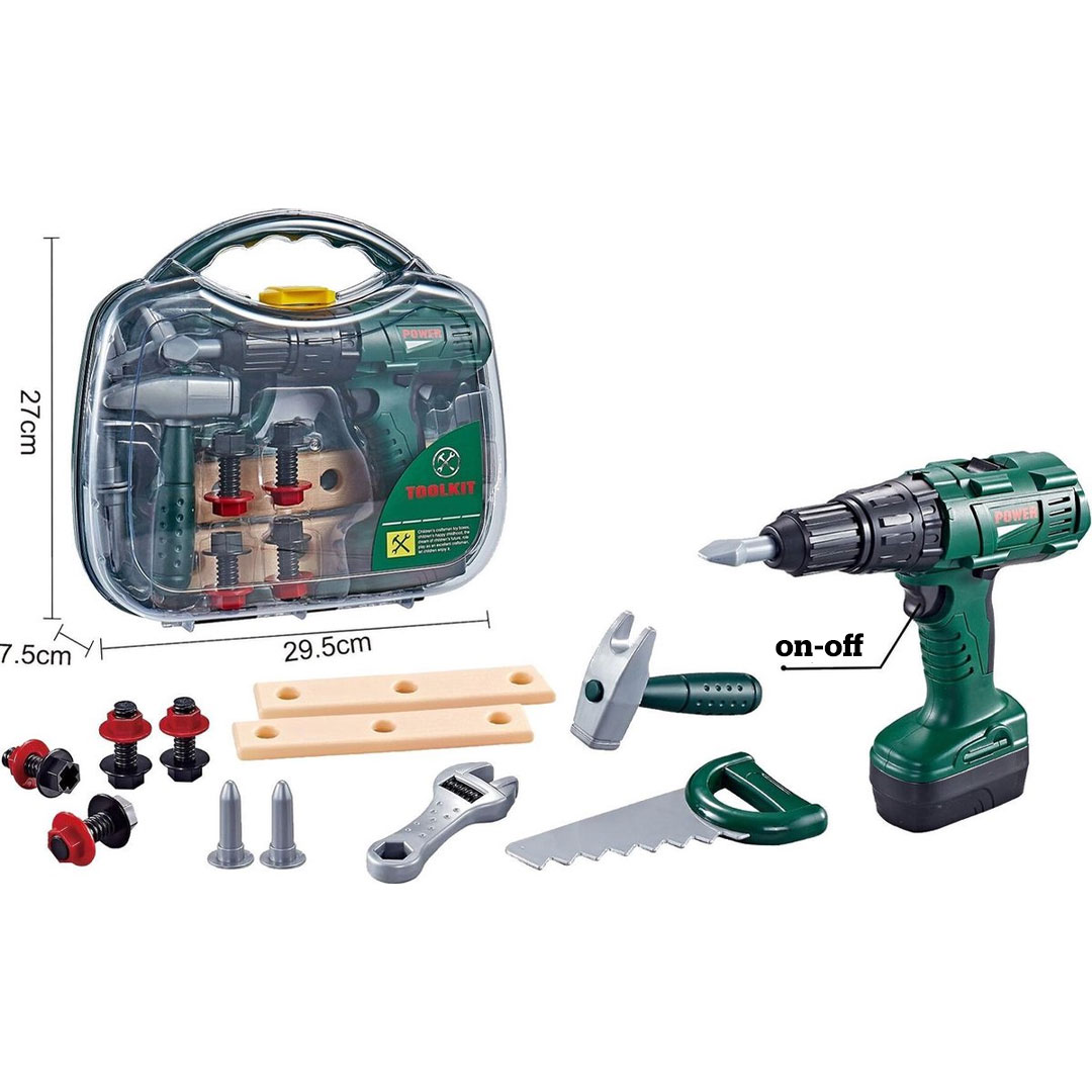 Gereedschapskoffer Deluxe met Accessoires Speelgoed Professional Line Accuboormachine Hamer Zaag Bouten 03