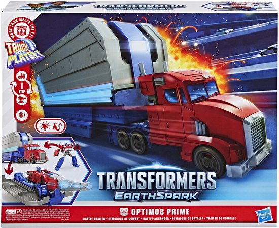 Hasbro Transformers speelgoed EarthSpark Optimus Prime Battle Trailer robot.1
