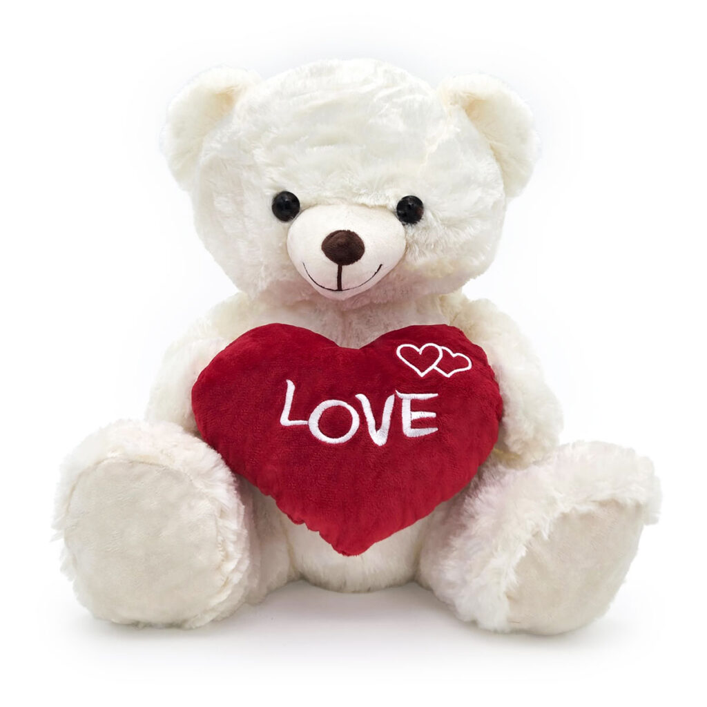 Knuffelbeer 35cm Wit met hart Love Knuffel 01
