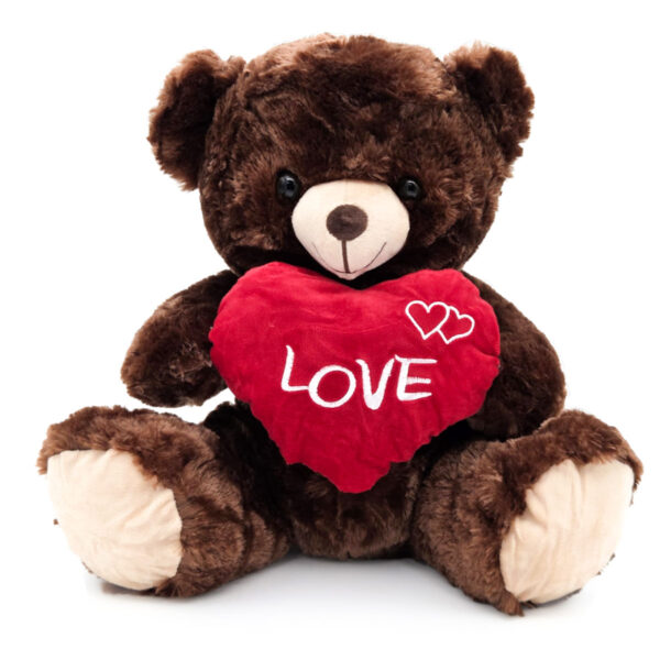 Knuffelbeer 35cm donkerbruin met hart Love Knuffel 02