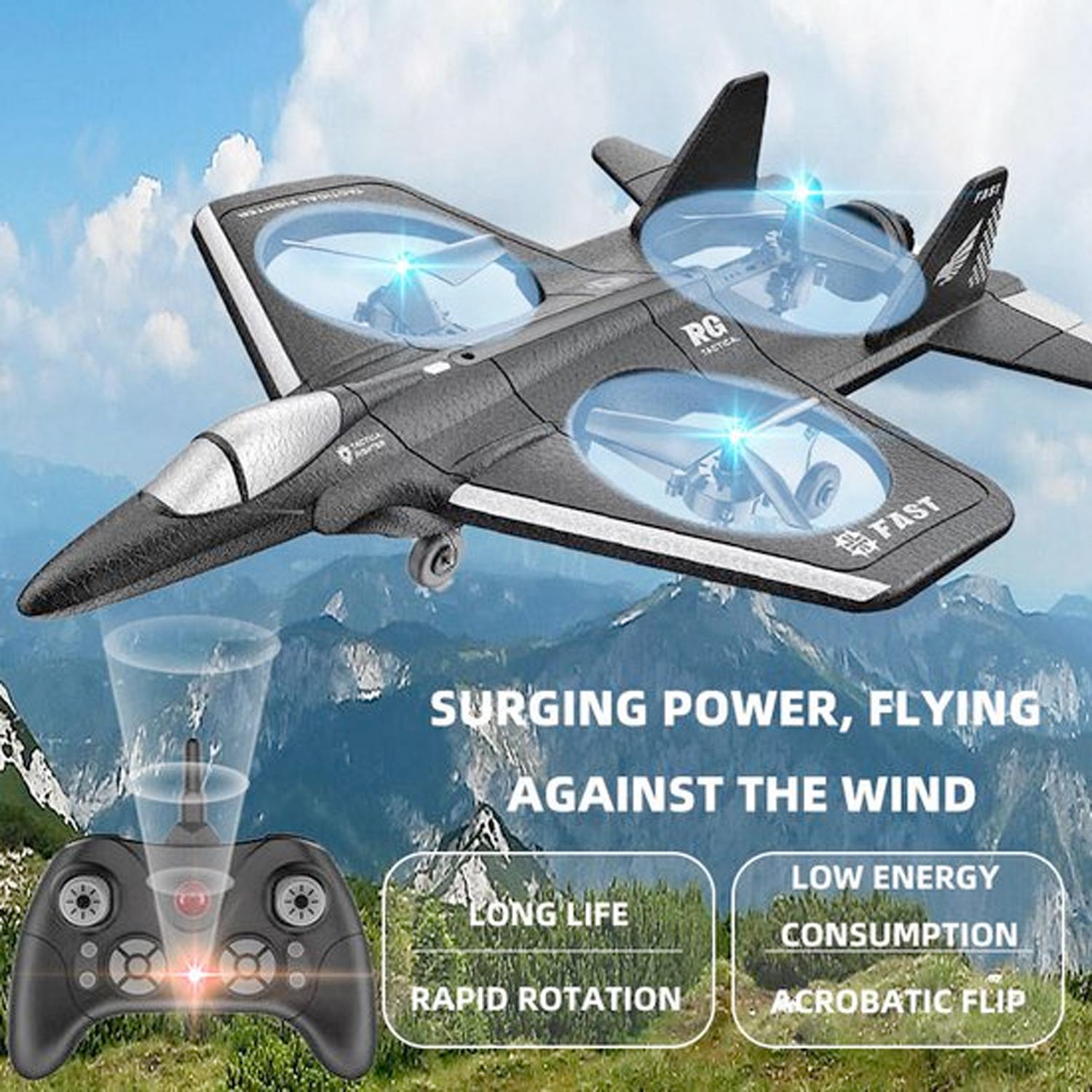 Wonky Monkey RC Quadcopter Drone Straaljager 3 Propellors Vliegtuig 2.4 Ghz Bestuurbaar Vliegtuig Zwart 01