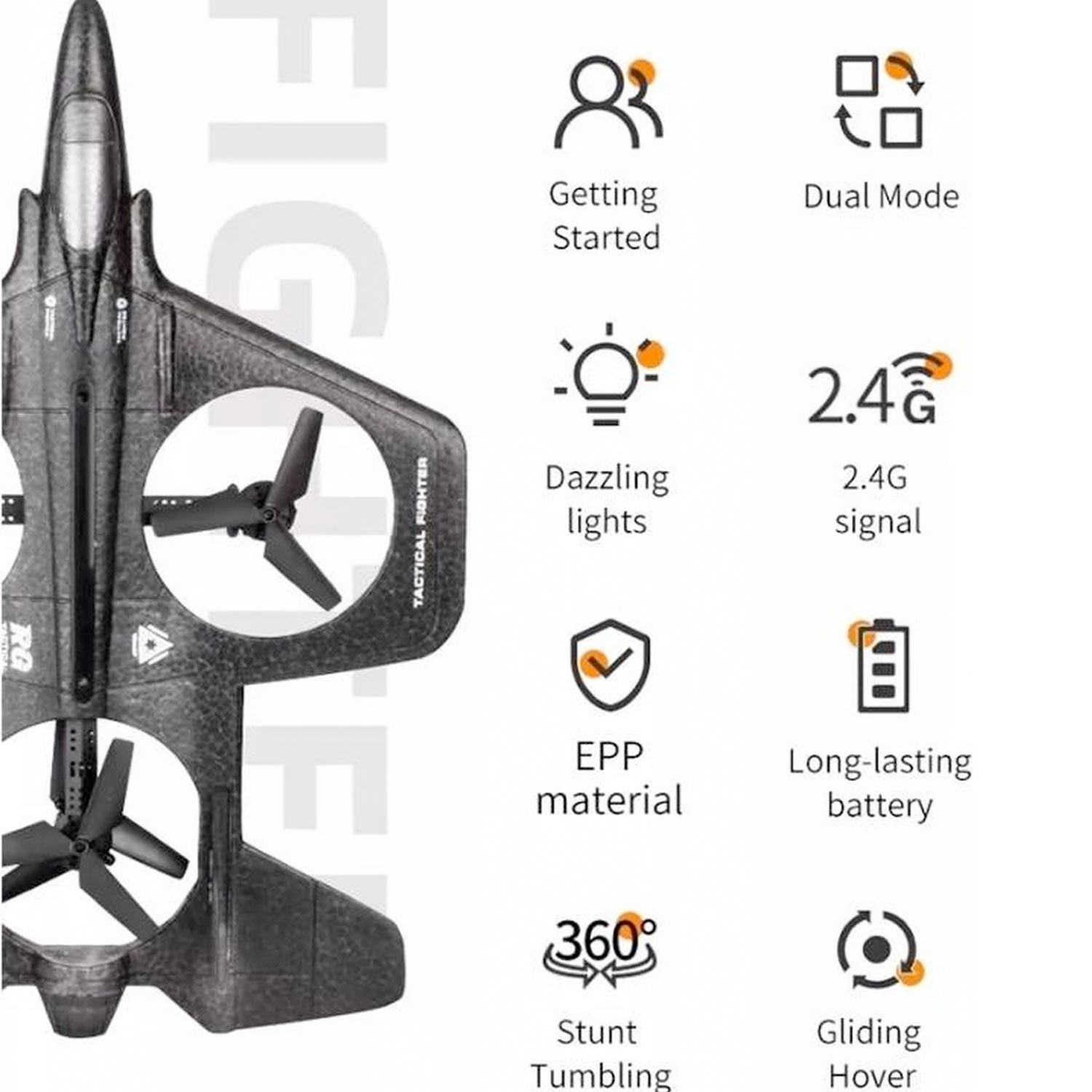 Wonky Monkey RC Quadcopter Drone Straaljager 3 Propellors Vliegtuig 2.4 Ghz Bestuurbaar Vliegtuig Zwart 11