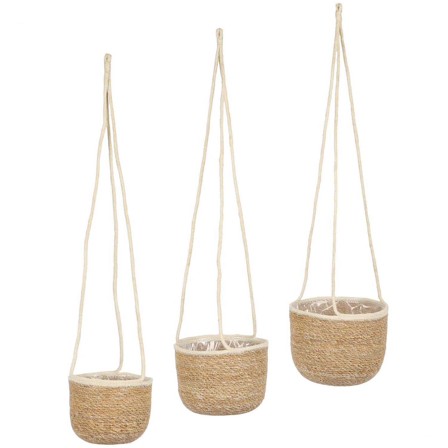 Zeegrasmand hangmand set van 3 naturel 23 20 17 cm decoratieve mandenset om op te hangen met jutekoord 01