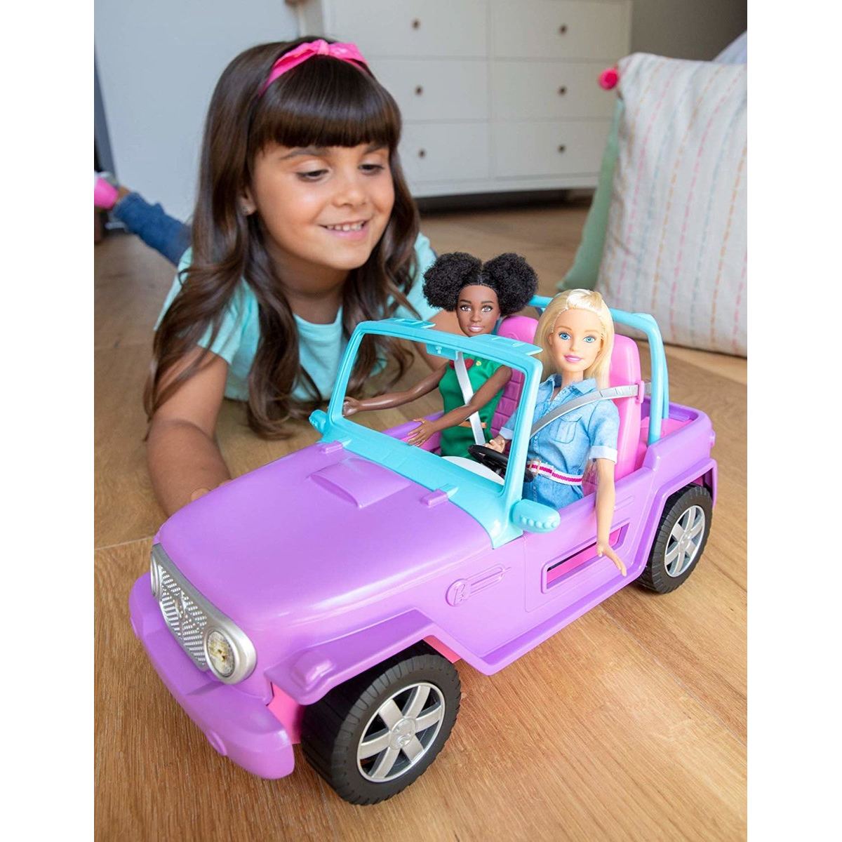 barbie beach jeep paars 10 kind speelt met jeep